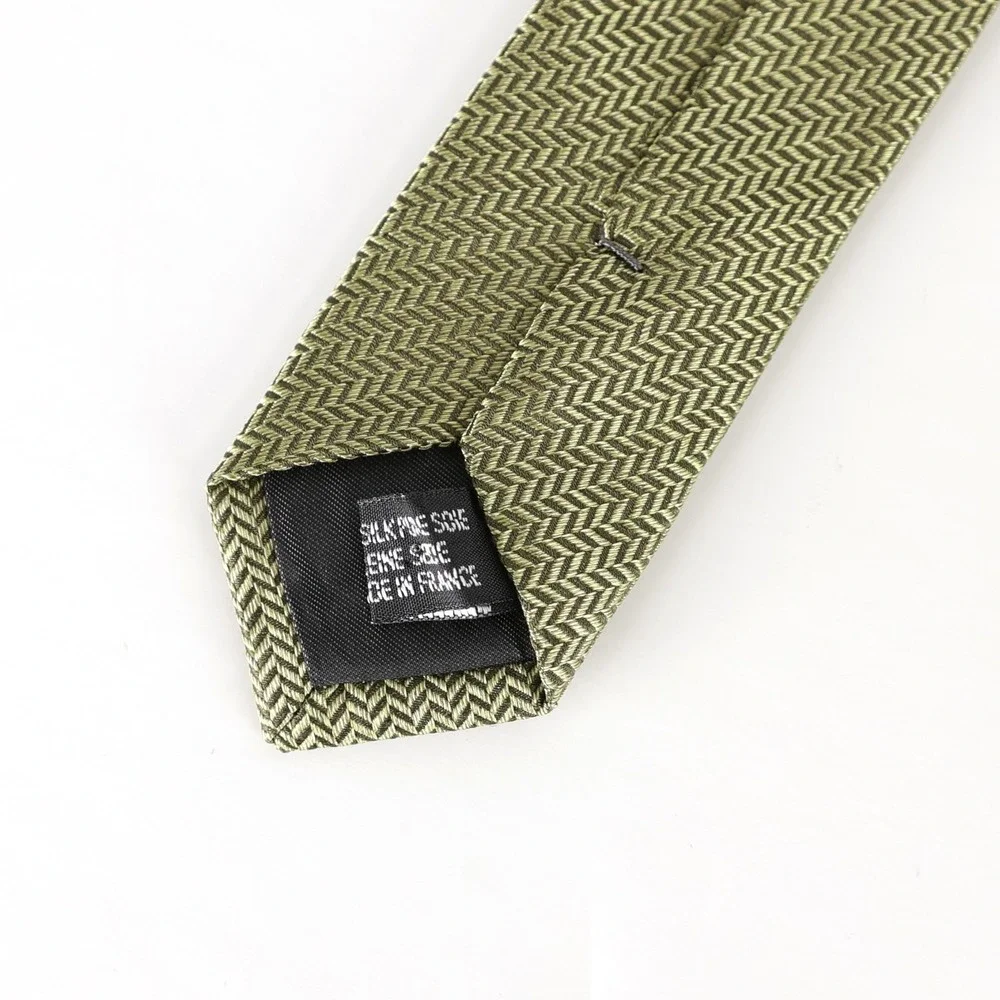 Eton 100% Silk Neck Tie Green Micro Herringbone Classic Woven Made in France 3